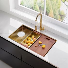32 Gold Undermount Workstation Kitchen Sink-32 x 19 Inch 16 Gauge Stainless Steel Undermount Kitchen Sink Handmade R10 Radius 10 Inch Deep Underm