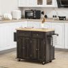 Rolling Kitchen Cart, Brown Oak with Rubberwood Top, Spice Rack, Towel Rack, and Drawers