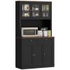HOMCOM 71" Kitchen Pantry Cabinet with Microwave Stand, Kitchen Hutch with 2 Drawers and Adjustable Shelves, Black