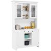 HOMCOM Freestanding Rustic Buffet with Hutch, Kitchen Pantry Cabinet, Microwave Stand with Beadboard Panel, Drawer and Adjustable Shelves, White