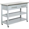 HOMCOM Utility Trolley Cart, Gray, with Stainless Steel Top, 2 Drawers, Rolling Kitchen Island
