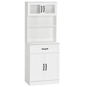 HOMCOM Freestanding Kitchen Pantry, 4-Door Buffet Cabinet with Hutch, Coffee Bar with Adjustable Shelves, 63.5 Inches, White