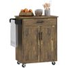 HOMCOM Rolling Kitchen Island Cart, Rustic Brown, with Drawer, Storage Cabinet, and Towel Rack