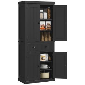HOMCOM Kitchen Pantry Cabinet 72" Tall Storage Freestanding Cupboard Black Drawer Doors Shelves