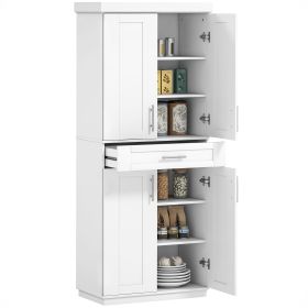 HOMCOM Modern Kitchen Pantry Cabinet Storage with with 4 Doors, Drawer and 3 Adjustable Shelves for Dining Room, White|