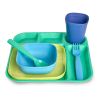 24-Piece Plastic Kids Dinnerware Set – Blue, Teal, Yellow & Navy, BPA-Free, Dishwasher Safe