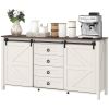 HOMCOM 60" Buffet Cabinet, Farmhouse Sideboard with Sliding Barn Doors, Drawers and Adjustable Shelves, Distressed Cream White