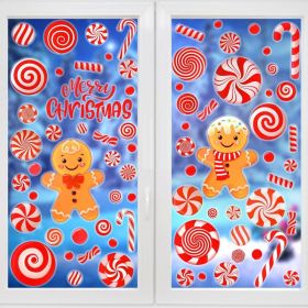 9 Sheets Red Gingerbread Man Window Clings Merry Christmas Party Window Decoration Red Peppermint Candy Lollipop Cane Gingerbread Pattern Window Decal