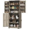 HOMCOM Farmhouse Kitchen Pantry, 72" Tall Pantry Cabinet with 4 Barn Doors, 4 Adjustable Shelves and 8 Door Shelves, Gray Wash
