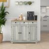 HOMCOM Kitchen Storage Cabinet, Sideboard with Solid Wood Top, Adjustable Shelf, 3 Drawers, Light Gray