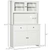 HOMCOM 63.5" Kitchen Hutch Cabinet, Pantry Storage Cabinet with 4 Shelves, Drawers, Framed Glass Doors, Open Microwave Countertop, Antique White