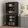 HOMCOM Modern Kitchen Pantry Freestanding Cabinet Cupboard with Doors and Drawer, Adjustable Shelving, Black