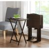 Indoor Folding Table Set of 4 in Walnut L19 x W15 x H26 inches. 4 Tables+1 Rack Stand.