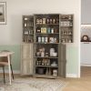 HOMCOM Farmhouse Kitchen Pantry, 72" Tall Pantry Cabinet with 4 Barn Doors, 4 Adjustable Shelves and 8 Door Shelves, Gray Wash