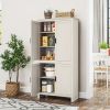 HOMCOM 64" 4-Door Kitchen Pantry, Freestanding Storage Cabinet with 3 Adjustable Shelves for Kitchen, Antique White