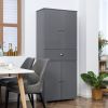 HOMCOM 71 Freestanding Kitchen Pantry Cabinet Grey Large Storage 2 Double Door Cabinets 1 Drawer
