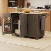 51.2"W Geometric Twill Stripe Textured Design Kitchen Island with Drop Leaf, Farmhouse Kitchen Island on Wheels with Internal Storage Rack