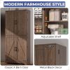75" Tall Kitchen Pantry, Farmhouse Storage Cabinet with Barn Doors, Organizer, Drawer and Adjustable Shelves, Rustic Wood Cupboard for Kitchen