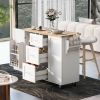 Rolling Kitchen Island with Storage, Kitchen Cart with Rubber Wood Top, 3 Drawer, 2 Slide-Out Shelf and Internal Storage Rack
